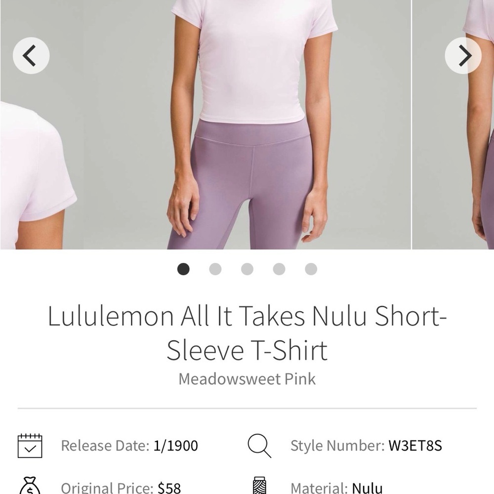 Lululemon All it takes Light Pink Nulu Short-Sleeve
